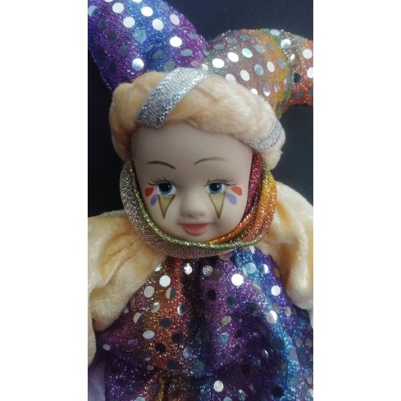 Vintage 6" Hard Plastic Face Mardi Gras Renaissance Clown Jester - Picture 2 of 8